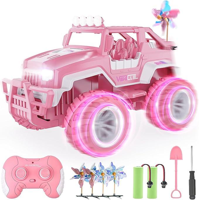 BEZGAR Remote Control Car for Girls, 1:16 Pink RC Cars with 4 Windmills, 2.4GHz with LED Lights, 80 Mins Play with Rechargeable Battery, Truck Jeep Toys, Christmas Gift for Children 4+ cars kids