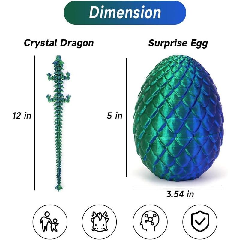 3D Printed Dragon Egg, Mysterious Crystal Dragon Egg Toy Surprise, Articulated Crystal Dragon Egg with Dragon Inside, Toy Gift for Kids Boys Girls