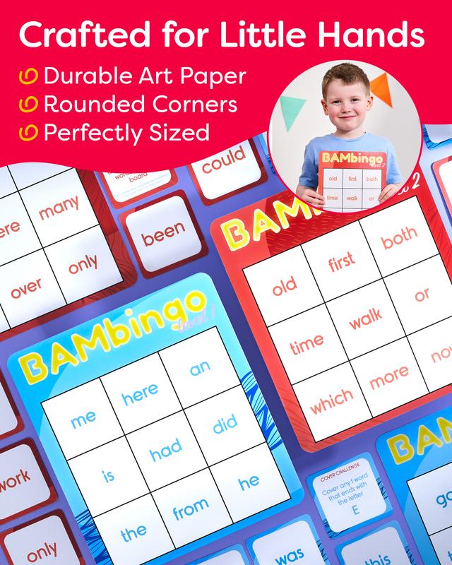 The Bambino Tree Sight Word Bingo Game Level 1 and 2 - Educational Flash Cards for Preschool Kindergarten First Grade - Dolch's Fry's Words Lists