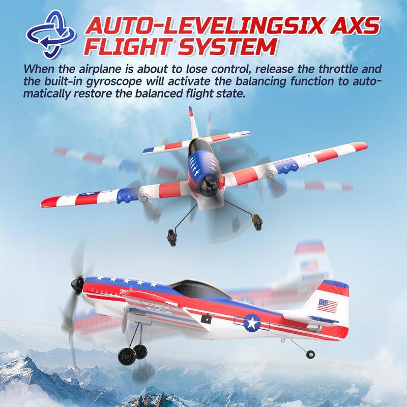 DEERC RC Plane 3 Channel P51D Mustang Remote Control Airplane, 2.4GHz 6-Axis Gyro Stabilizer RTF Glider Aircraft with 2 Batteries, Easy to Fly for Beginners