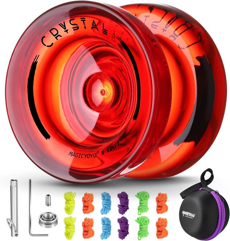 MAGICYOYO K2 Crystal - Professional Responsive Yoyo for Kids Beginners with Extra Unresponsive Yoyo Bearing, Pro Plastic Trick Yoyo for Adults+12 Yoyo Stings+Bearing Removal Tool+Storage Bag