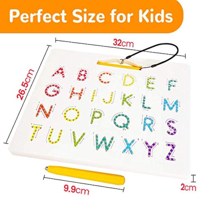 2 in 1-Double Sided Magnetic Letter Board Alphabet Magnets Tracing Board for Toddlers ABC Letters Uppercase & Lowercase Practicing Learning Education Toys，STEM toy letters learning, good for homeschooling Double Sided