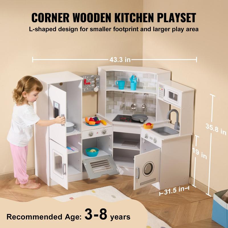 Christmas Gift! VEVOR Kitchen Playset Kids Pretend Cooking Play Toy 24 Piece Accessories White