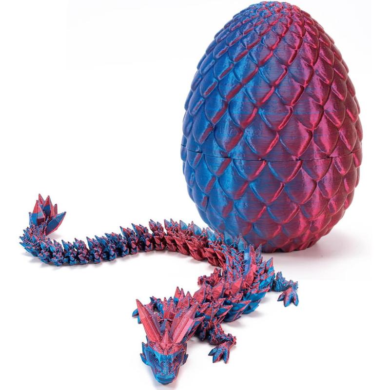 3D Printed Dragon Egg with Dragon Inside, Articulated Crystal Dragon for Home Office Desk Decoration, Mysterious Fidget Toy Gift for Boys Girls Easter Basket Filler