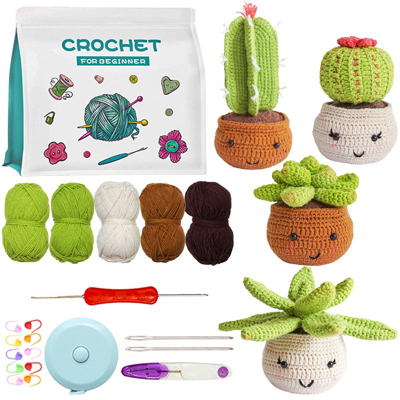 Beginner Crochet Kit Crochet Cactus Plant Starter Kit with Step-by-Step Video Tutorials Learn to Crochet Kits Adult Beginners Crochet Stitch Patterns 3D Crocheting Kit Idea