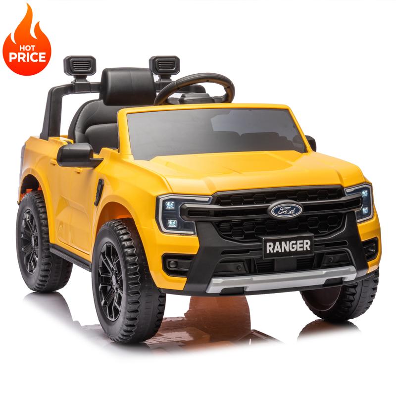 Yellow Gray Red 12V Kids Ride On Car W Parents Remote Control,Rear wheel suspension,Headlight,Horn,MP3,Bluetooth,Adjustable speed,Speed 1.86-4.97 mph for kids aged 3-6,Birthday Christmas Gift