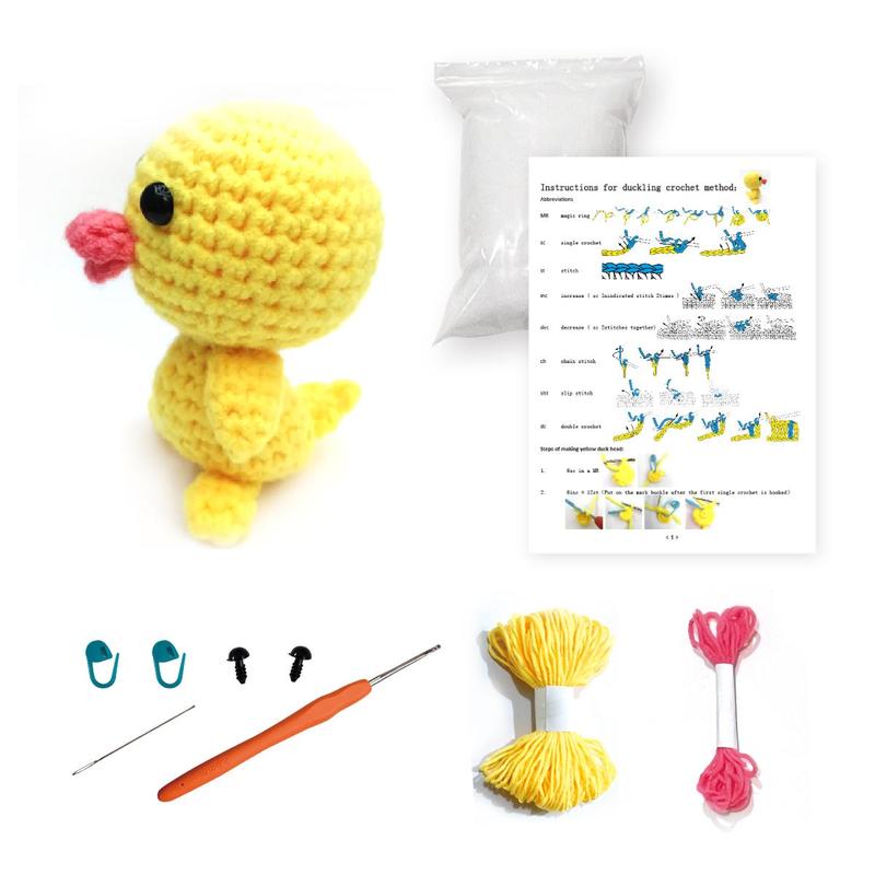 DIY Crochet Kit, 1 Set Cute Cartoon Animal Design Crochet Starter Kit, DIY Handmade Knitting Kit for Beginners, Knitting Supplies