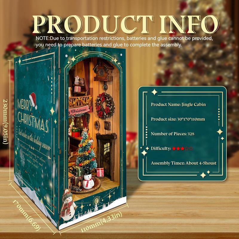 3D Wood Craft Kit, 1 Count Miniature Scene DIY Miniature House Kit, DIY Christmas Corner Decoration, Book End Decoration, Stereo Model Gift for Adults & Teens, Stocking Filler