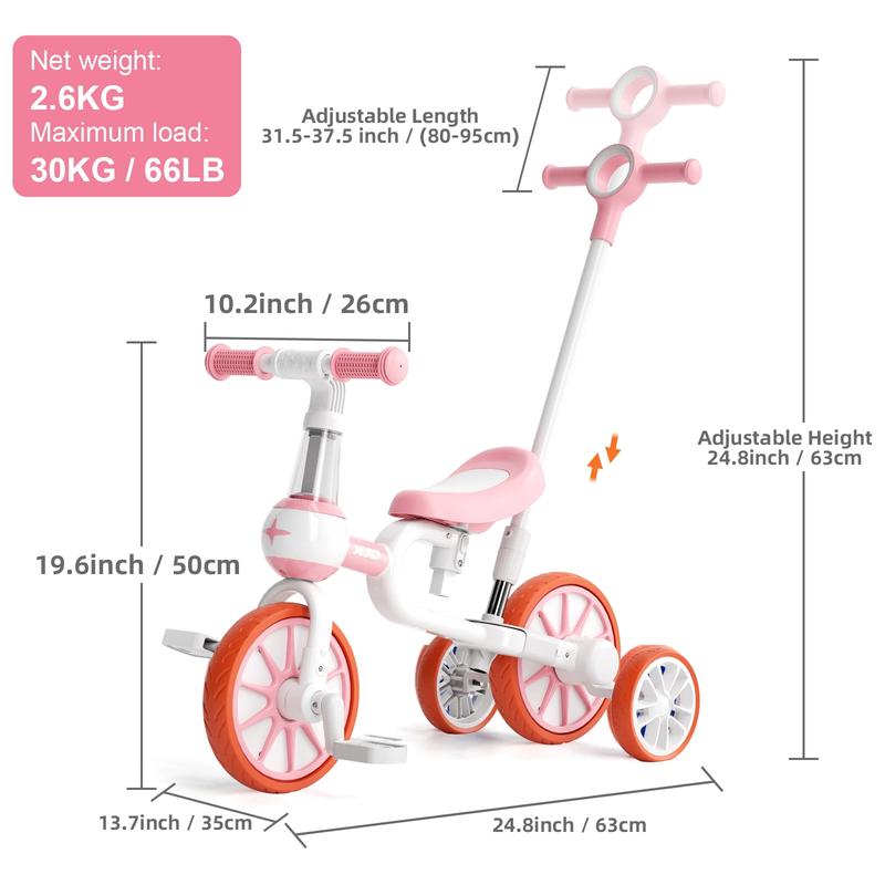 XJD 7-in-1 Toddler Bike with Push Handle for 1 Year to 4 Years Old Kids, Toddler Tricycle Kids Trikes Tricycle, Gift & Toys for Boy & Girl, Balance Training, Removable Pedals