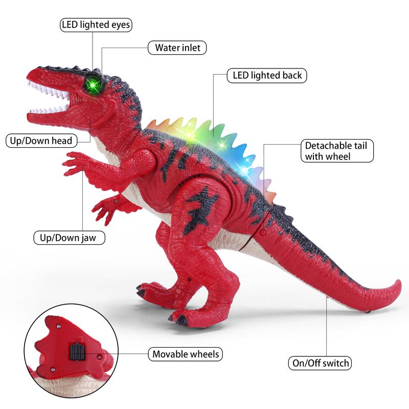 Wesprex Remote Control Walking Dinosaur T-Rex with Water Mist Spray, LED Light Up Eyes & Back, Roaring Sound, Realistic Tyrannosaurus, Toy for Boys Kids Girls Ages 3+