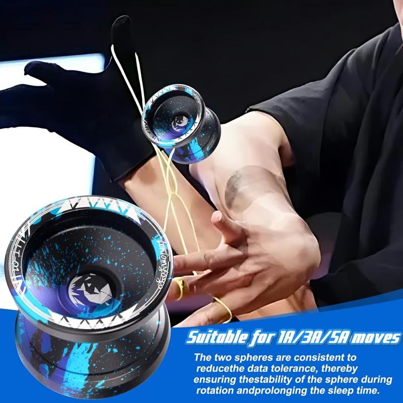 Unresponsive Yoyo LT-01 for Pros and Responsive Yoyos for s Beginners - Replaceable Responsive Bearings, Gloves, User Instructions and 5 yoyo Strings (Blue Black)