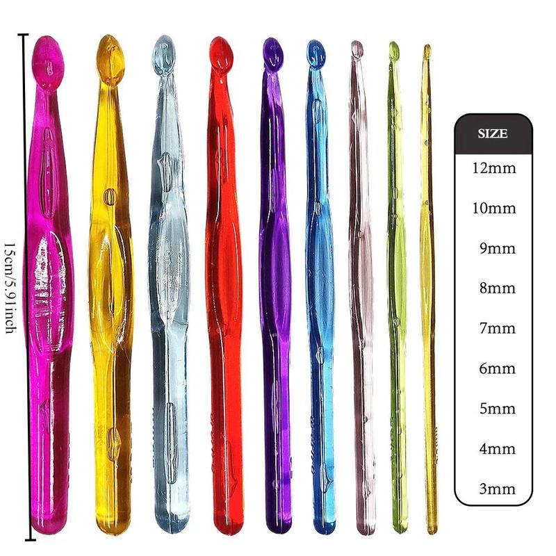 Colorful Crochet Hook Set, 9 Counts set 3-12mm Crochet Knitting Hooks, Knitting Needles Set for Beginners, Crochet Supplies