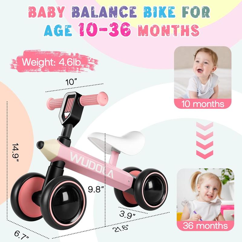 Baby Balance Bike for 1 Year Old, Birthday Gifts for Boys and Girls - No Pedal 4 Silence Wheels & Soft Seat Toddler Bike for 10-36 Months, Pink