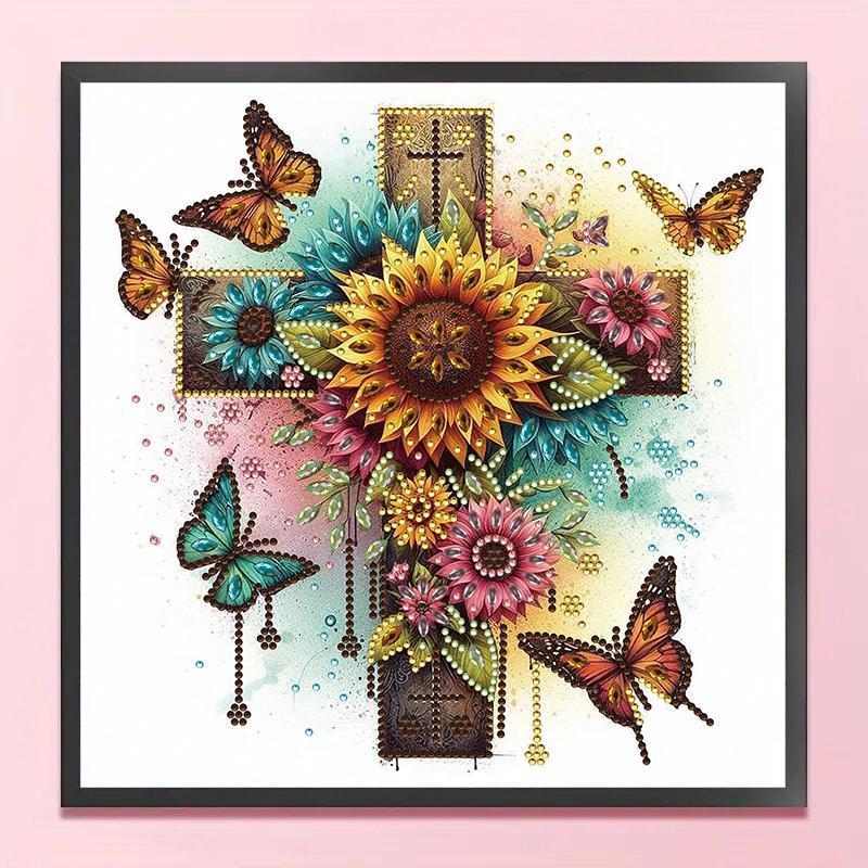 Sunflower & Cross Pattern Diamond Art Painting Kit, 1 Count DIY Painting Kit without Frame, Wall Art Decor for Home Living Room Bedroom