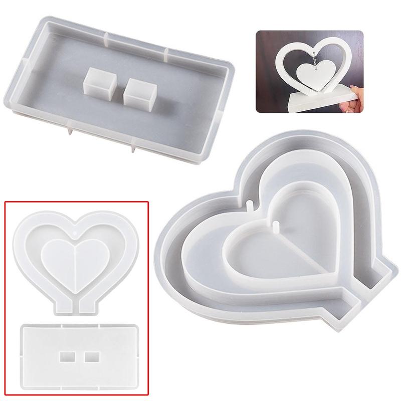 Heart Shaped Silicone Mold, 2 Counts set DIY Candle & Soap Making Mold, Hollow Out Heart Shaped Pendant Mold, Desktop Ornament Mold