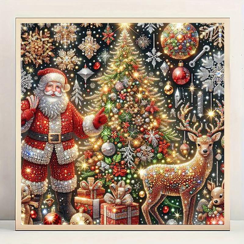 Santa Claus & Christmas Tree & Deer Pattern DIY Diamond Arts Colorful Painting Kit without Frame, 1 Set DIY 5D Diamond Art Colorful Painting for Home Wall Decor