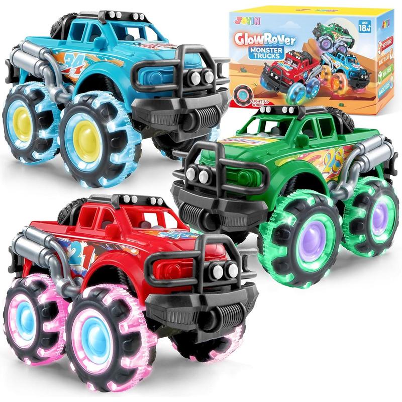 3Pack Monster Truck Toy - Toy Truck with Flashing LED Wheels - Light-Up Cars for Toddlers - Birthday Gift for Boys Girls - Friction-Powered