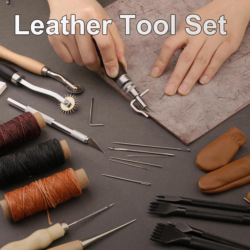 Leather Craft Kit Set, 1 Set Leather Working Tool, Repair Kit with Wax Thread, for Punching Sewing & DIY Craft Making, DIY Sewing Tool Kits for Home Use, Stocking Fillers Gift