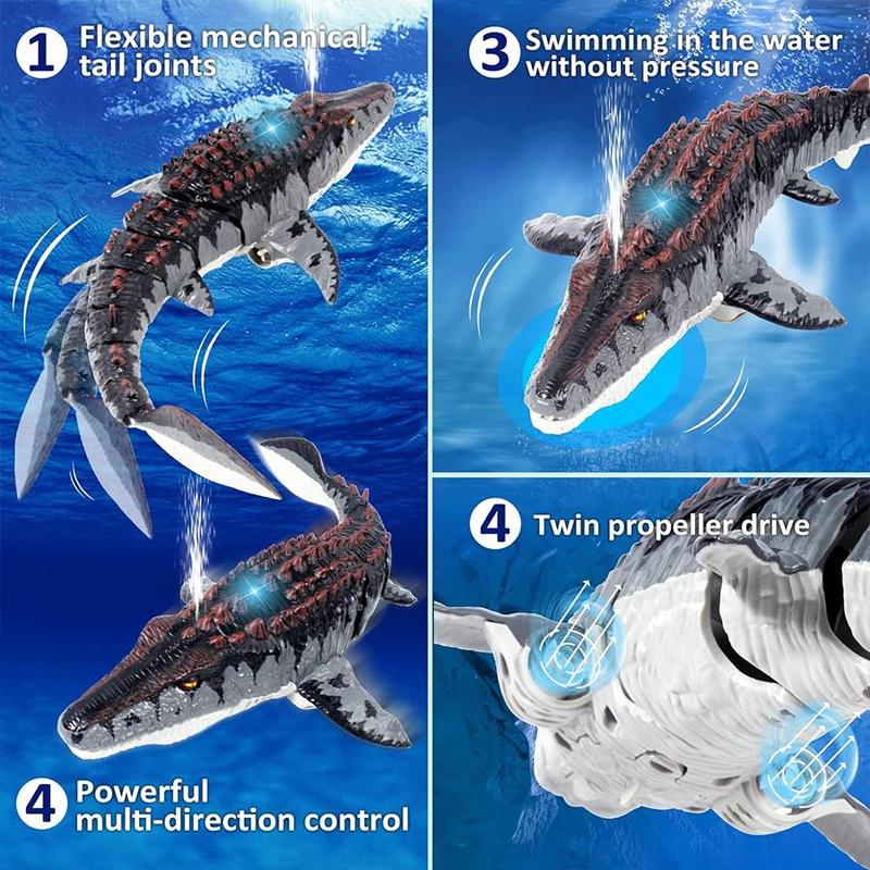 Remote Control Mosasaurus Dinosaur Toy, 1 Count Rechargeable Electric Simulation Dinosaur Toys with Light & Spray, Pool Toy for Swimming Bath Lake Ocean, Stocking Fillers Gift, Christmas, Christmas Gift