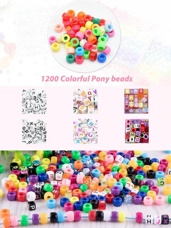 Colorful DIY Beads Kit, Including Pony Beads & Letter Print Beads, Bracelet Jewelry Making Kit, School Supplies Arts and Crafts for Kids Toys Birthday Gift