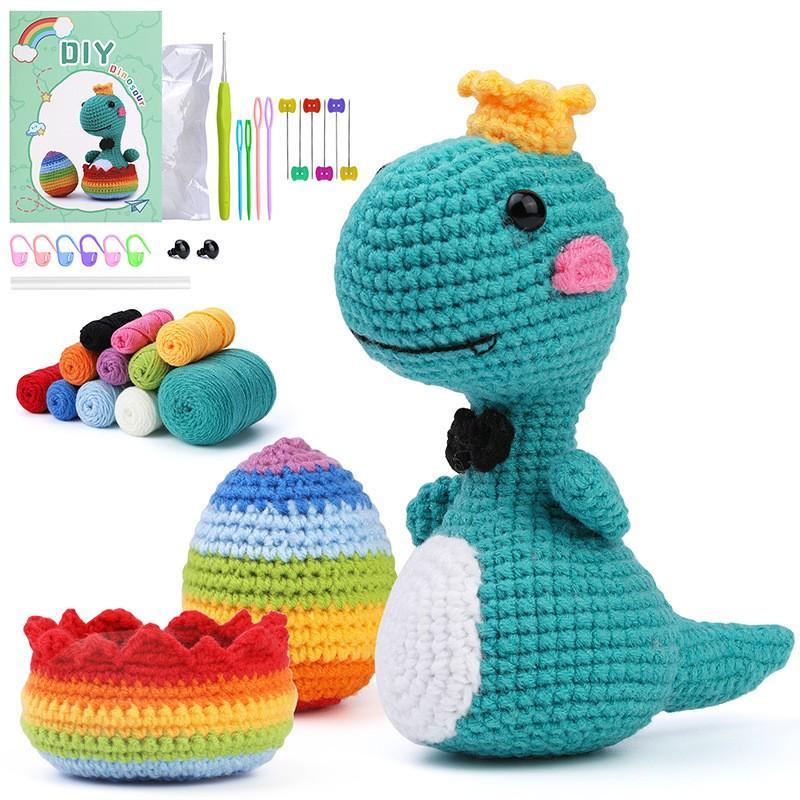 DIY Crochet Kit, 1 Set Cute Dinosaur & Egg Crochet Kit, DIY Handmade Knitting Kit for Christmas Gift, Crochet Starter Kit for Beginners, DIY Gift for Friends