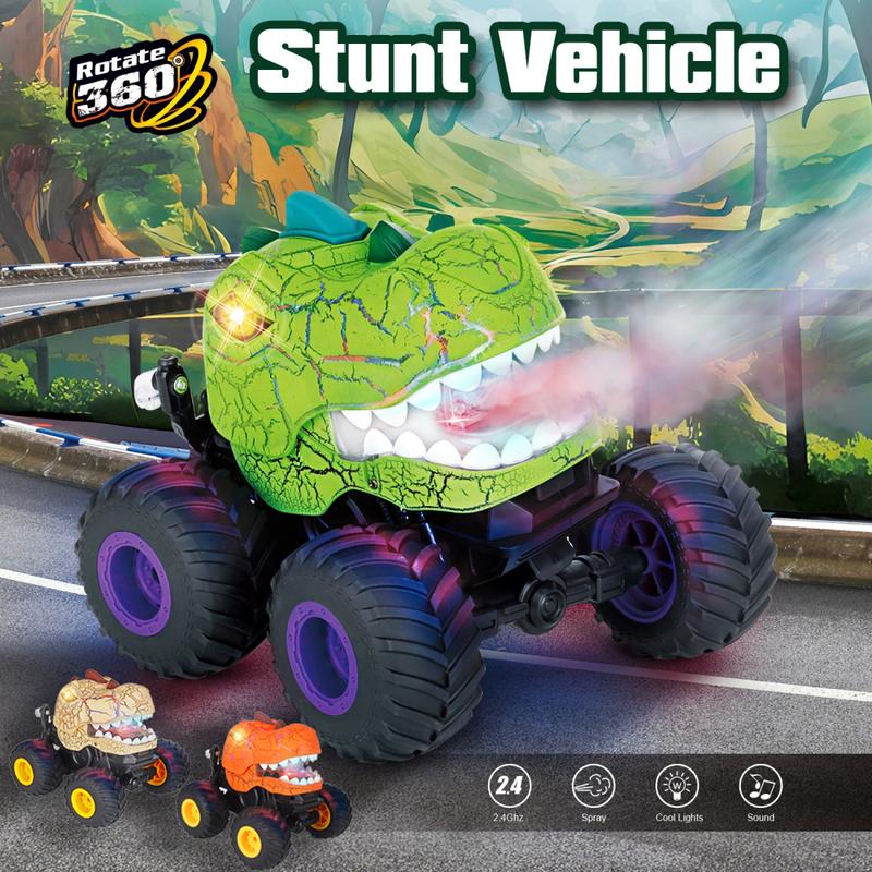 Dinosaur Remote Control Car, 360° Rotating RC Stunt Car Dinosaur Truck Toys With Spray, Light & Sound, 2.4GHz All Terrain RC Cars For Boys Birthday Gifts