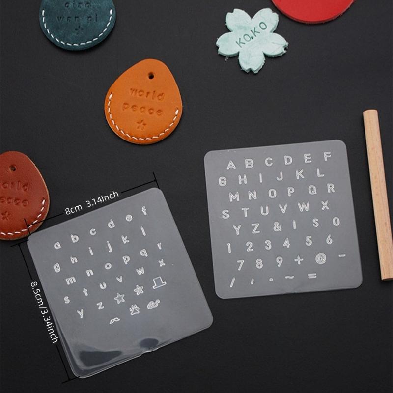 2pcs set Transparent English Letter Leather Stamp Template, Letter Number Leather Craft Stamping Tool, Alphabet Stamp Handle Punch Kit