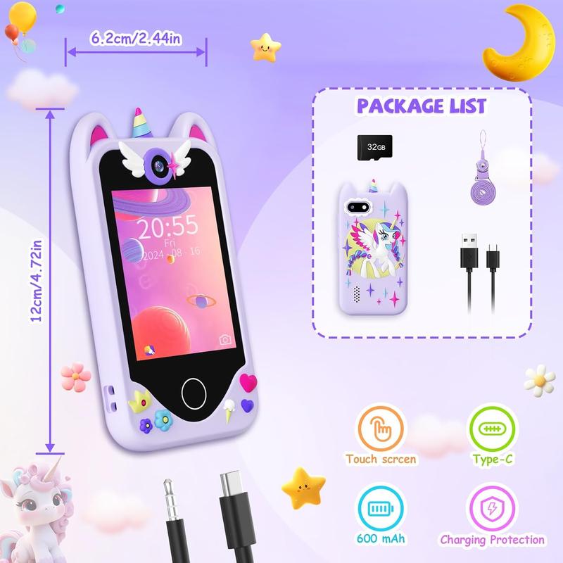 Christmas Gift Kids Smart Phone for Girls Gifts - Toddler Christmas Birthday Gift for Age 3 4 5 6 Year Old, Kids Cell Phone Toy with Touchscreen, Dual Cameras, Learning, Music Player, Games with 32 GB Card