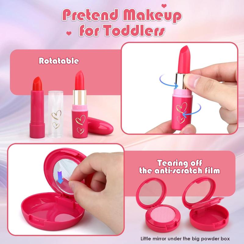 Toddler Girl Toys, Basic Pretend Makeup Kit for Girls, Kids Play Makeup Set for Kids 3-5 4-6, Toddler Makeup Kit with Fake Makeup Set, Car Key & Make up Toy