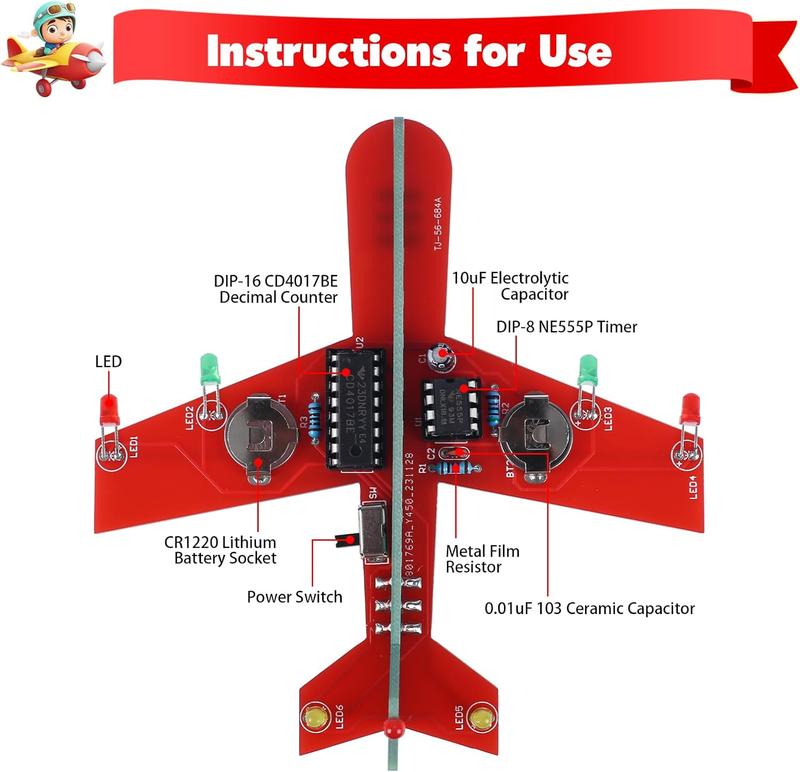 Learning Soldering DIY Airplane Kit for Beginners Icstation , 3 Color LED Flashing Lights Airplane Soldering Project Kit for High School Student Soldering Practice STEM Education Father's Day Gift