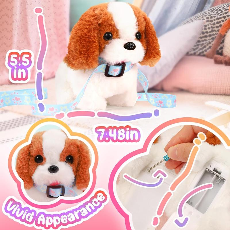 Plush Toys Puppy Electronic Toy Walking and Barking Dogs,Tail Wagging Fake Dog Interactive Dog Toy for Kids with Leash,Easter Valentines Day Christmas Birthday Gift for Toddlers Kids