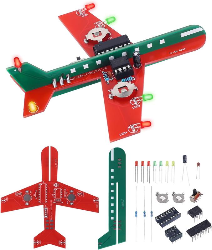 Learning Soldering DIY Airplane Kit for Beginners Icstation , 3 Color LED Flashing Lights Airplane Soldering Project Kit for High School Student Soldering Practice STEM Education Father's Day Gift