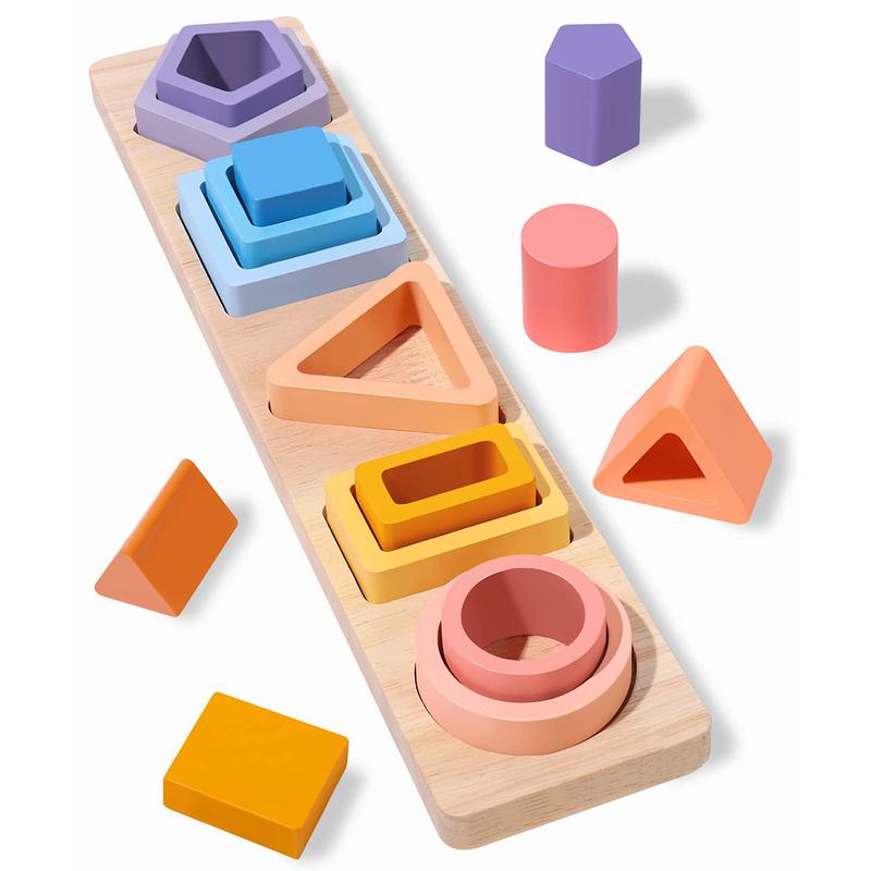 Montessori Toys for Boys Girls, Learning Educational Wooden Sorting & Stacking Toys,Shape Sorter Color Stacker Toy Preschool Kid Puzzles Ideal Gift for Boys Girls