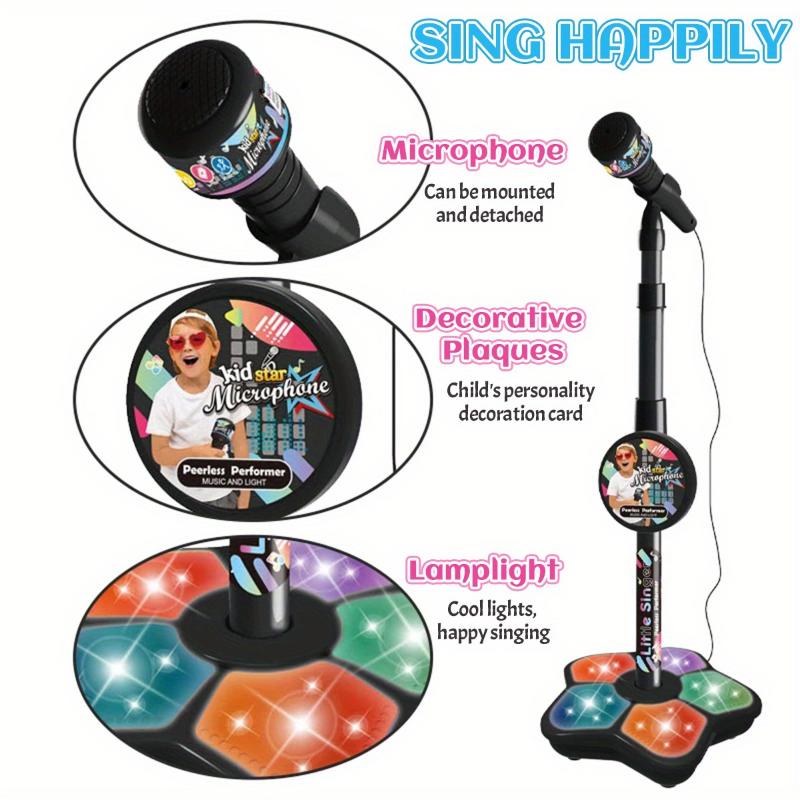 LED Light-Up Youngsters' Karaoke Microphone Toy with Adjustable Stand - Portable, Handheld Brain-Boosting Educational Play for Ages 3-6, Perfect for Birthday Parties & Concert Gifts