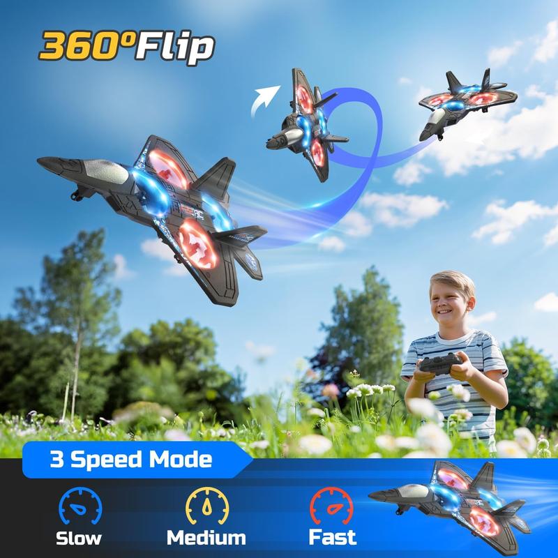 Form Drone RC Airplane for Kids and Beginners, Remote Control Plane Fighter Jet with Light, Auto Hovering, 360° Flip and 2 Batteries (15 Mins)