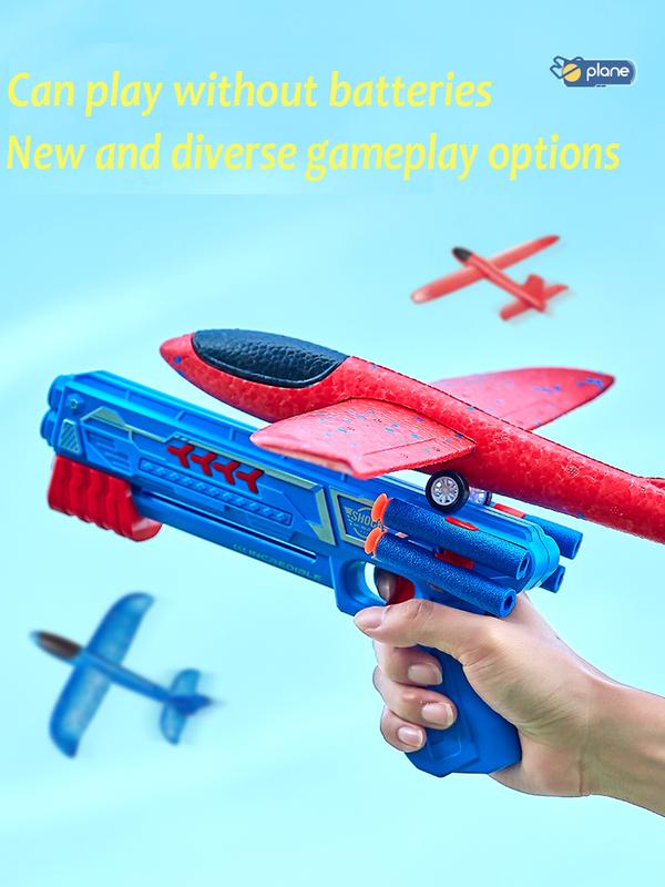 Soft Shell Aircraft Launcher(Three Playgame in One),Blue Plane and Red Launcher for kids outdoor play fly toy