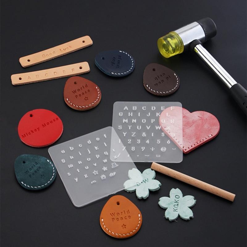 2pcs set Transparent English Letter Leather Stamp Template, Letter Number Leather Craft Stamping Tool, Alphabet Stamp Handle Punch Kit