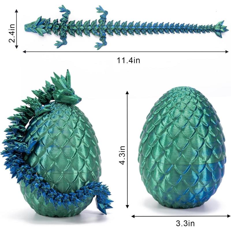 3D Printed Dragon Egg with Dragon Inside, Articulated Crystal Dragon for Home Office Desk Decoration, Mysterious Fidget Toy Gift for Boys Girls Easter Basket Filler