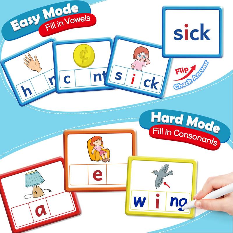 CVCC & CCVC Word Games, Sight Words Flash Cards Spelling Reading Learning Phonics Games, Speech Toy, Kindergarten Classroom Must Have Learning Activities Homeschool Supplies