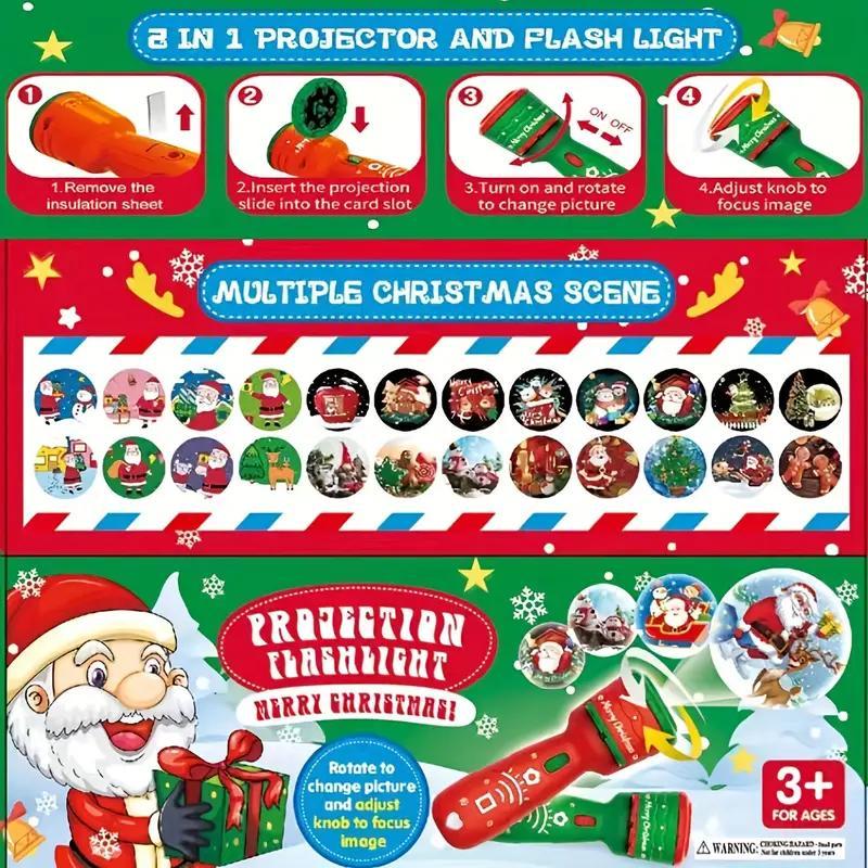 Christmas Themed Handheld Flashlight Toy, 1 Box Creative Educational Toy, Indoor Leisure Entertainment Equipment for Kids